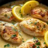 Filets de poulet cuisinés avec une sauce crème citronnée à l'ail