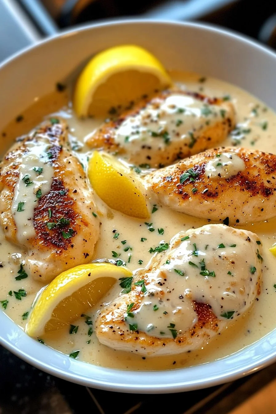Filets de poulet à la sauce crème citronnée à l’ail