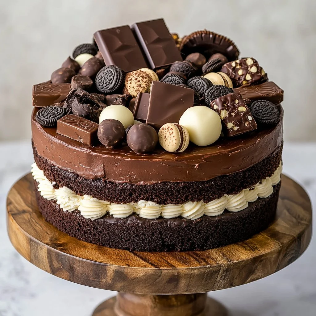 Gâteau à 4 couches chocolat et vanille, délicieux dessert riche et fondant