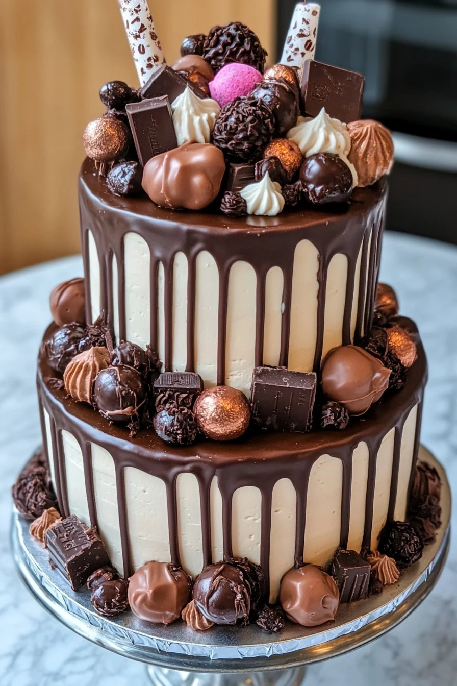 Gâteau d'anniversaire à deux niveaux avec chocolat