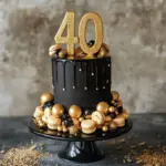 Gâteau d'anniversaire en noir et or avec effet gouttelette