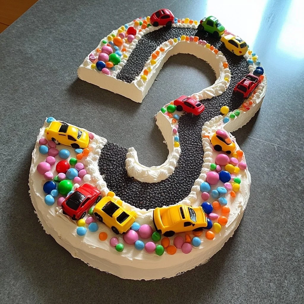 Gâteau d'anniversaire voiture coloré et festif pour célébrations d'anniversaire.
