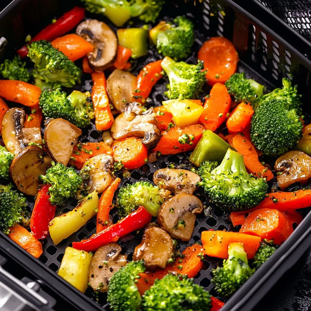 Légumes cuits dans une friteuse à air, plat savoureux et sain