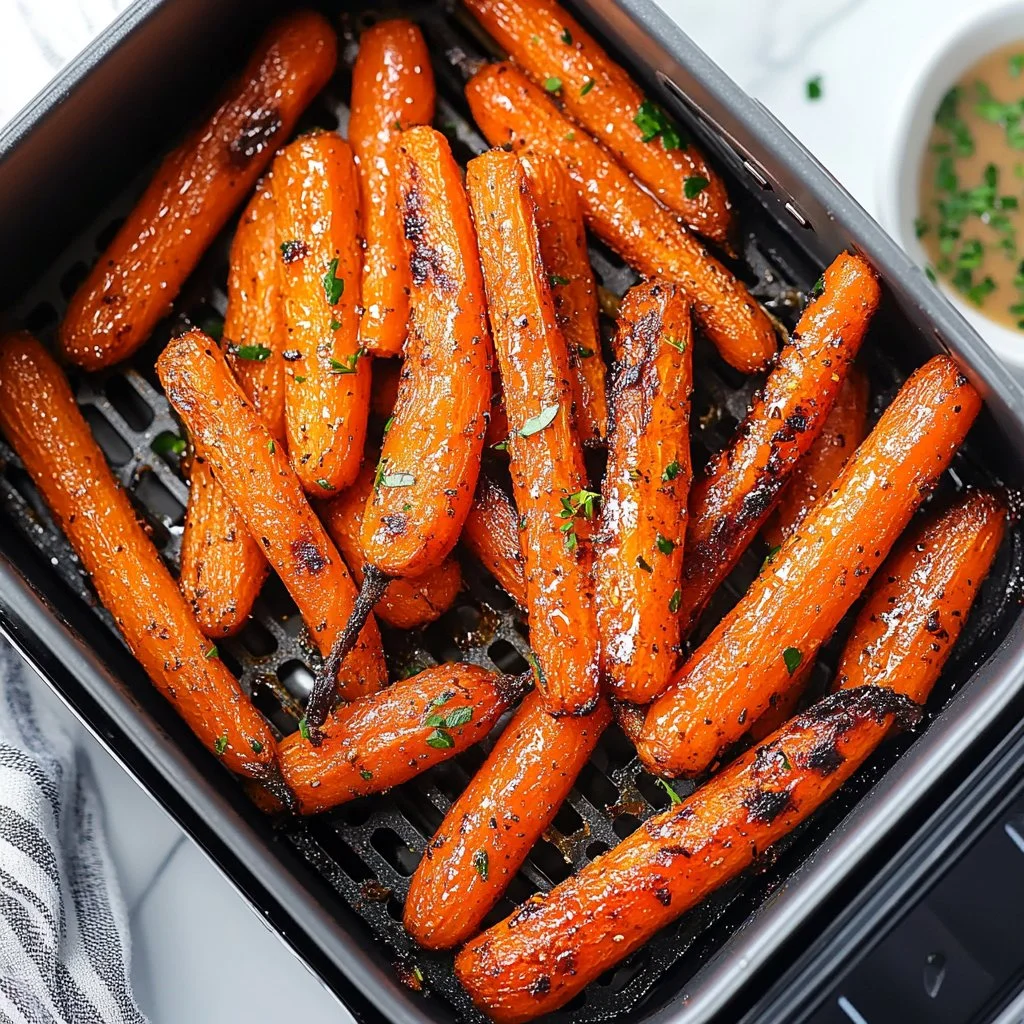 Carottes à la friteuse à air avec beurre à l'ail et miel, plat savoureux et sain
