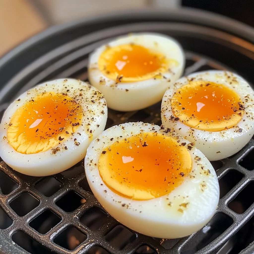 Oeufs durs cuits dans une friteuse à air, présentation appétissante