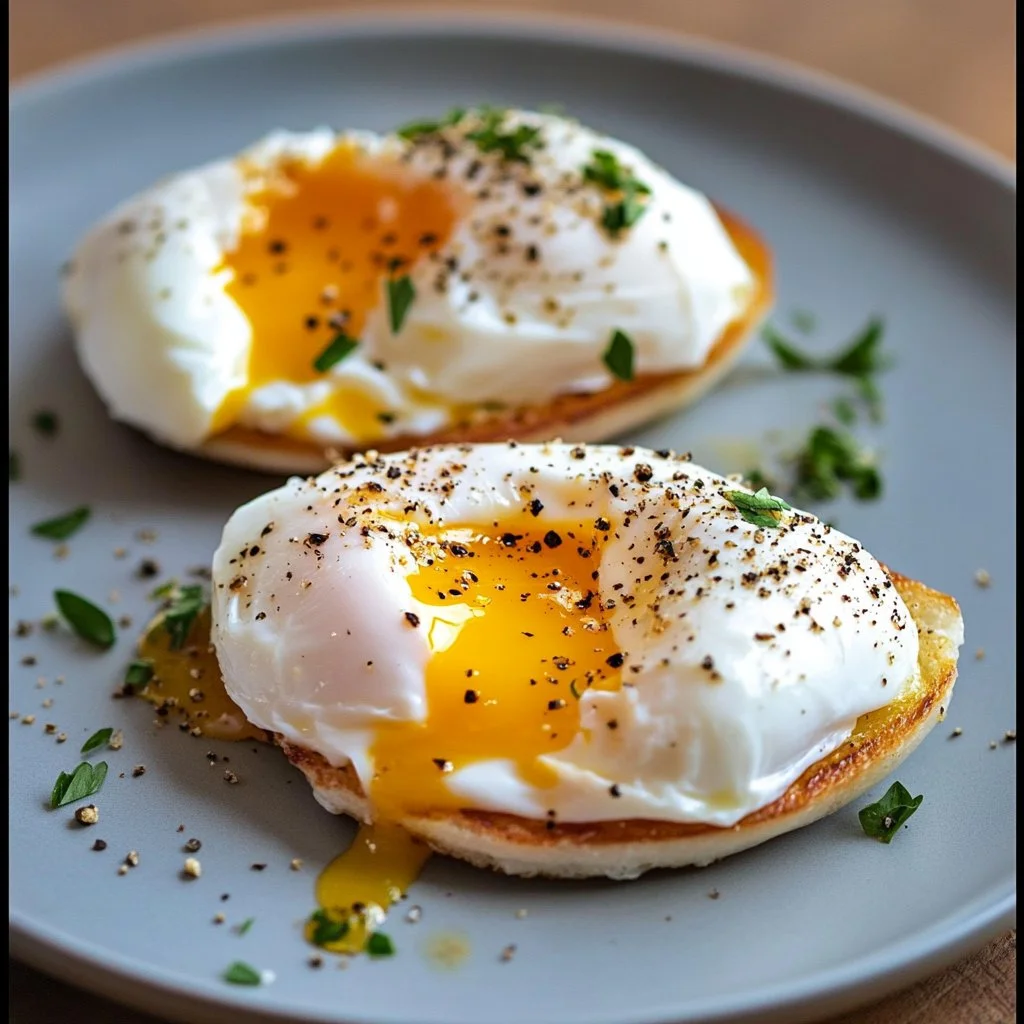 Oeufs pochés cuisinés dans une friteuse à air, plat sain et savoureux