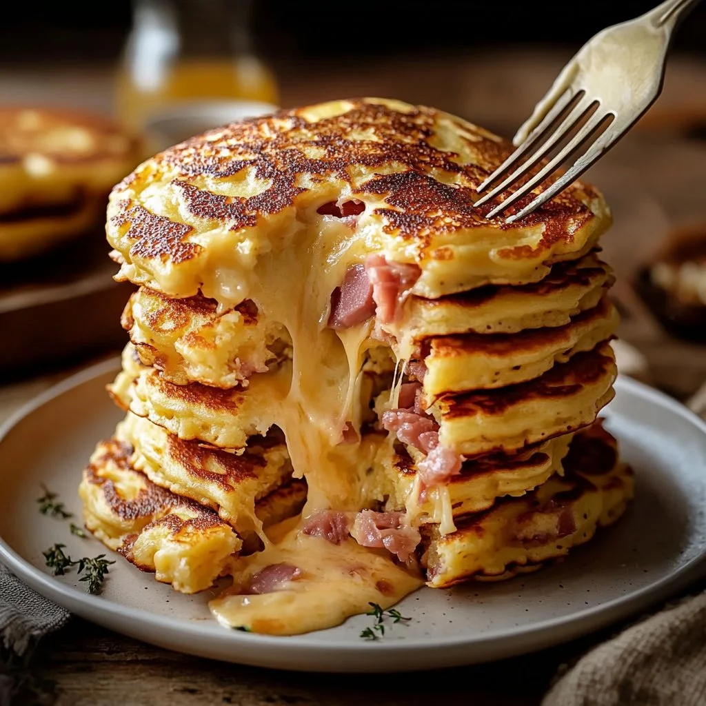 Pancakes jambon fromage savoureux prêts à être dégustés