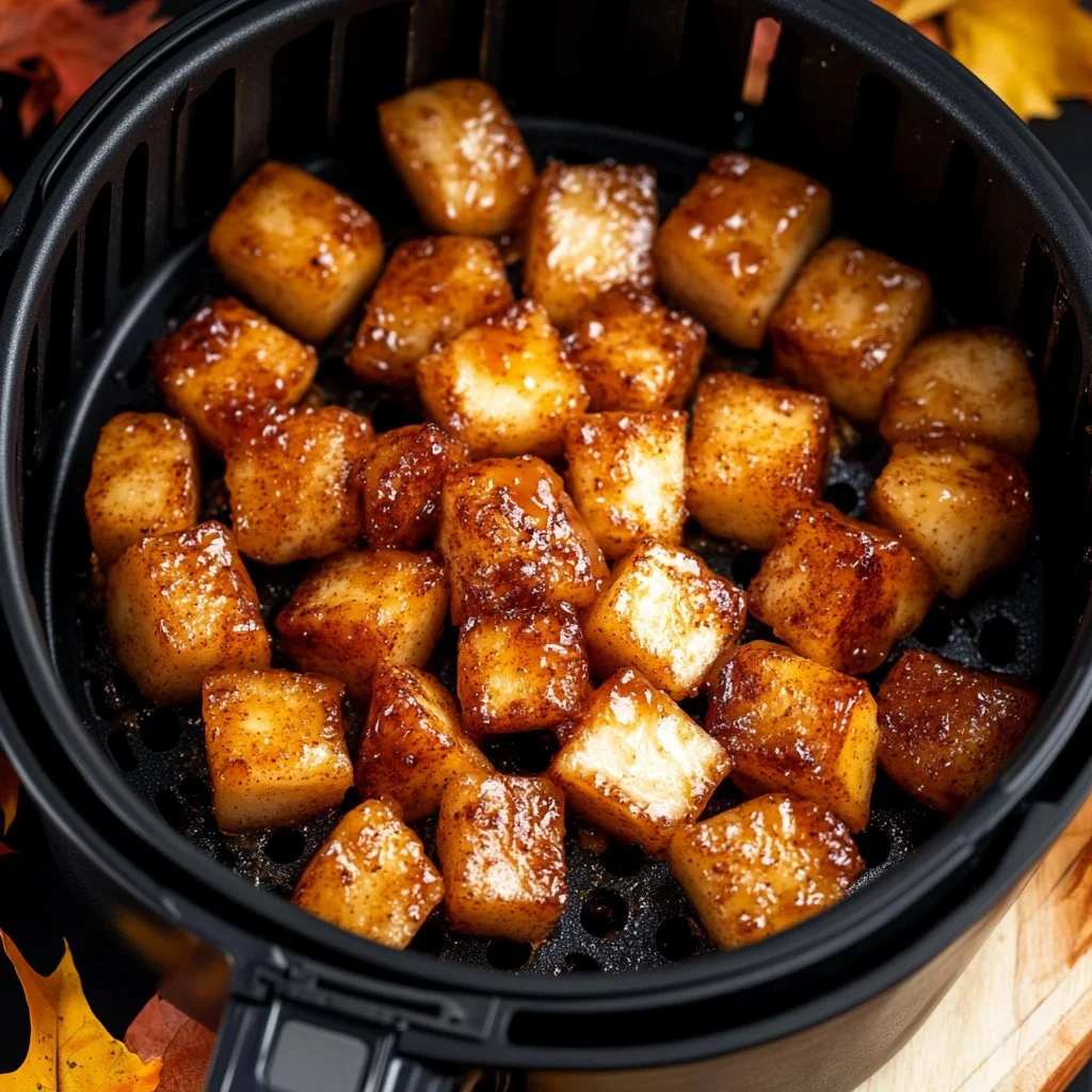 Pommes à la cannelle en cubes cuites à la friteuse à air
