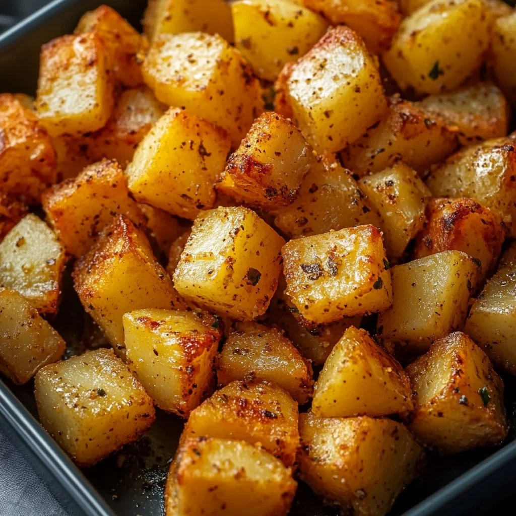 Pommes de terre en dés croustillantes préparées à la friteuse à air.