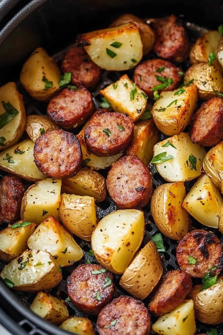 Pommes de terre et saucisse à la friteuse à air