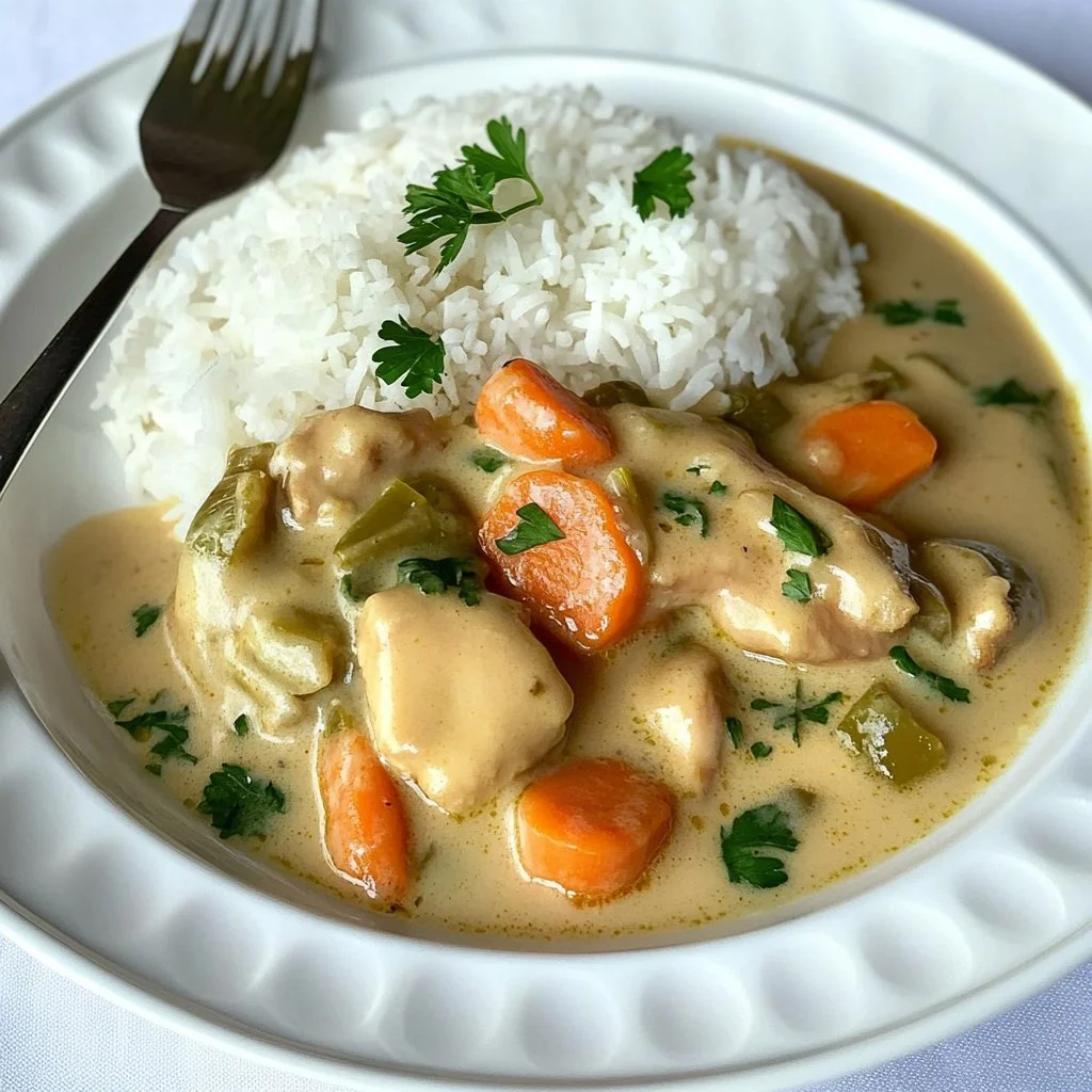 Plat de poulet aux légumes avec une sauce crémeuse et colorée
