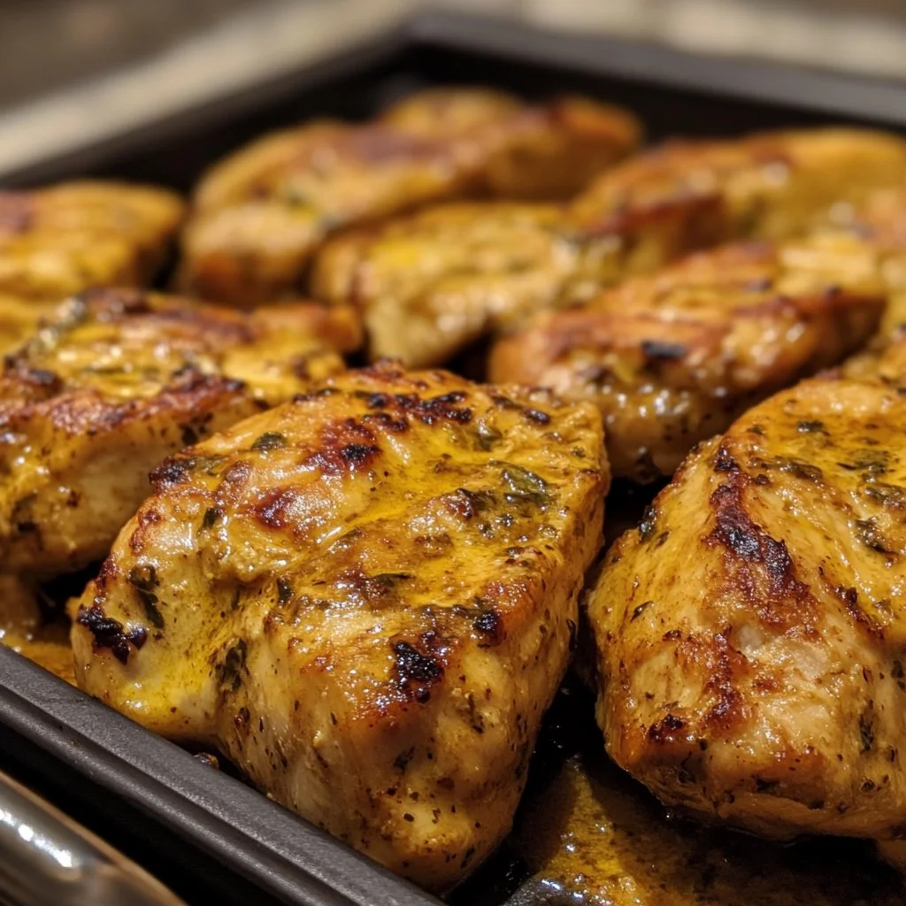 Poulet Mariné au Yaourt préparé avec des épices et une marinade crémeuse.