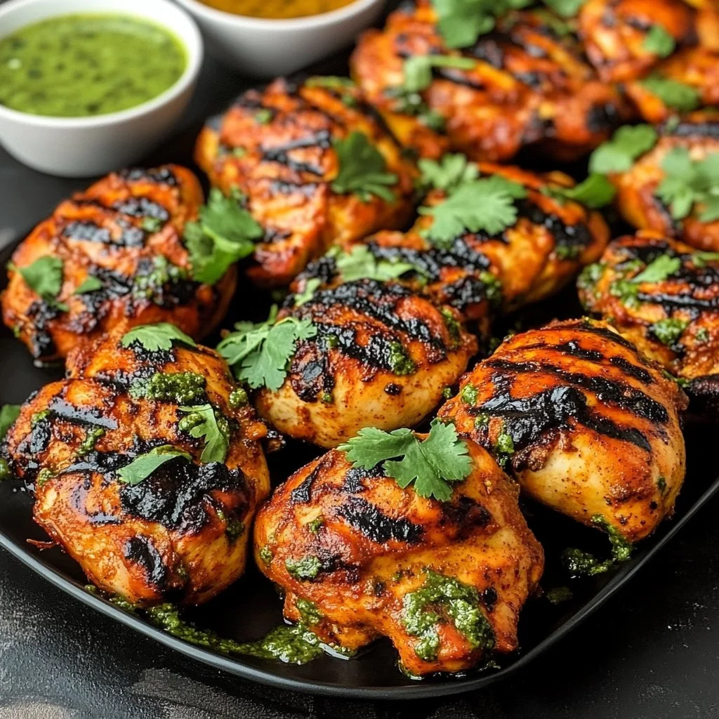Poulet Tandoori mariné et grillé, un plat indien riche en saveurs.