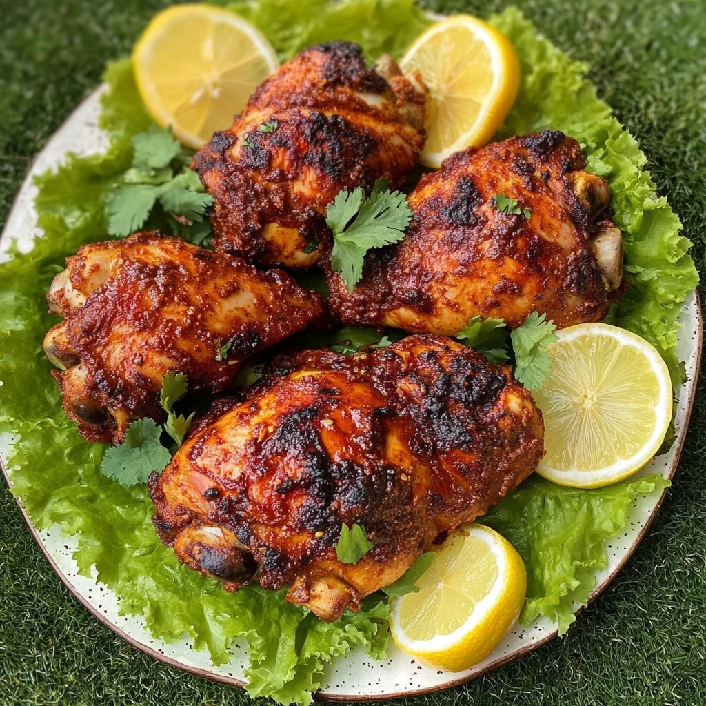 Poulet tandoori avec épices et accompagnement coloré sur une assiette