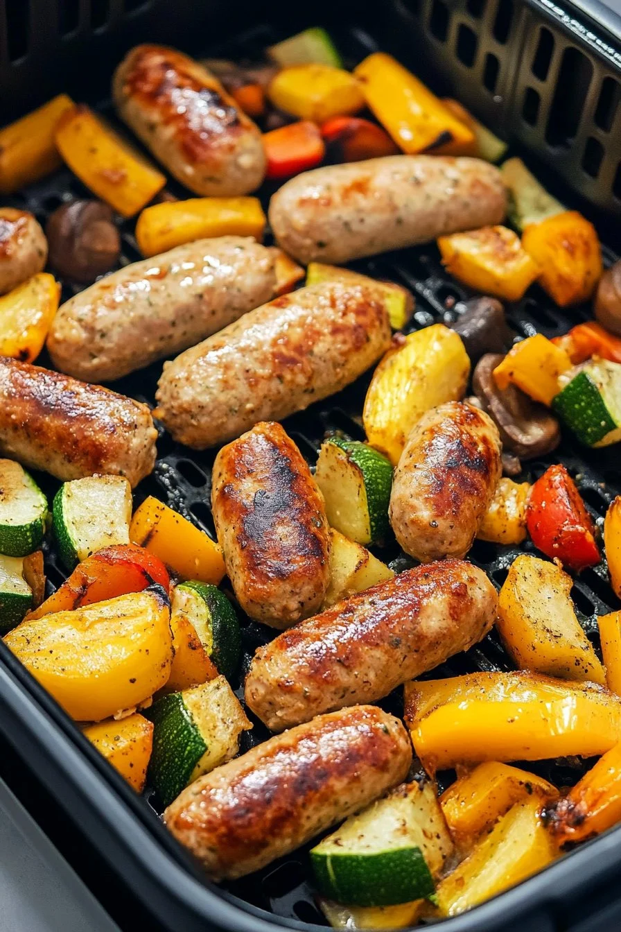 Saucisses de poulet et légumes à la friteuse à air en 10 minutes