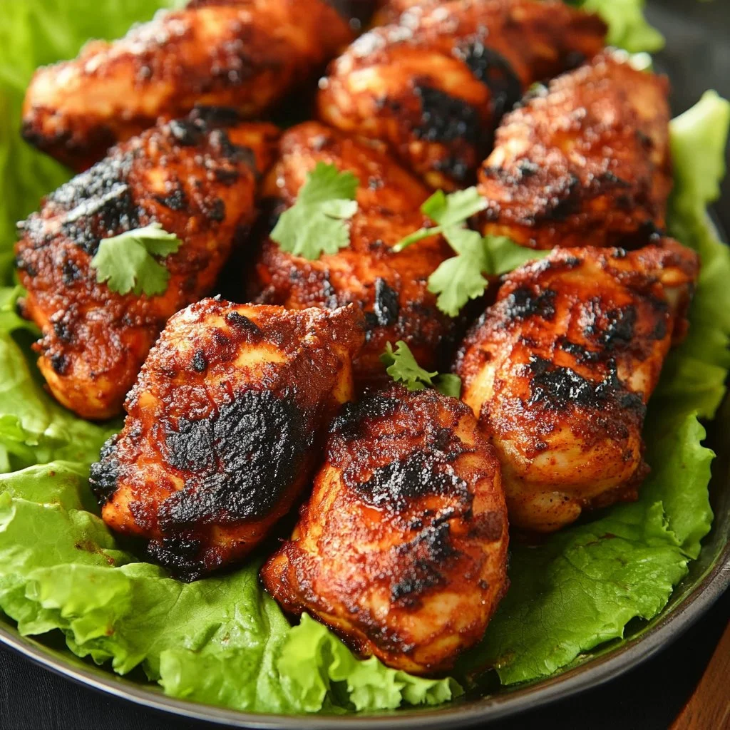 Poulet tandoori cuit au four avec épices et garnitures