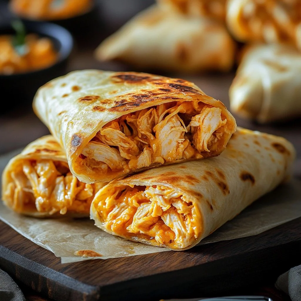 Wraps de poulet croustillants préparés dans une friteuse à air.