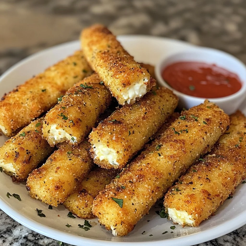Bâtonnets de mozzarella frits à la friteuse à air, croustillants et savoureux