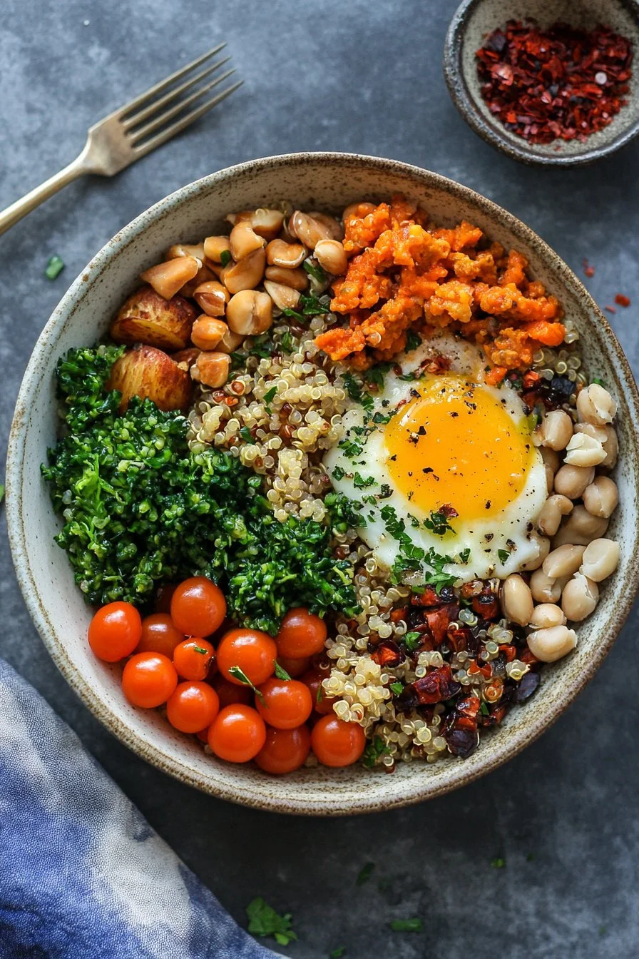 Bol de quinoa méditerranéen d'hiver