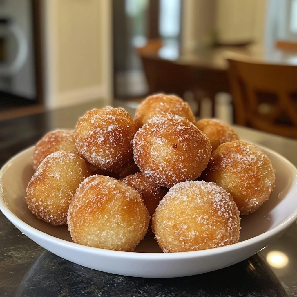 Boules de beignets croustillantes cuites à l'air fryer, prêtes à déguster.