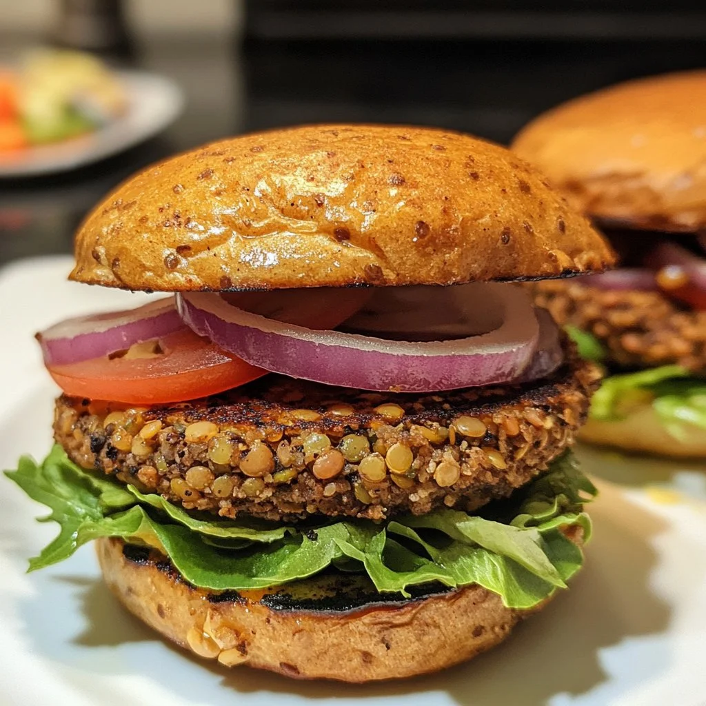 Burgers de lentilles faciles et savoureux, une alternative saine aux burgers traditionnels.