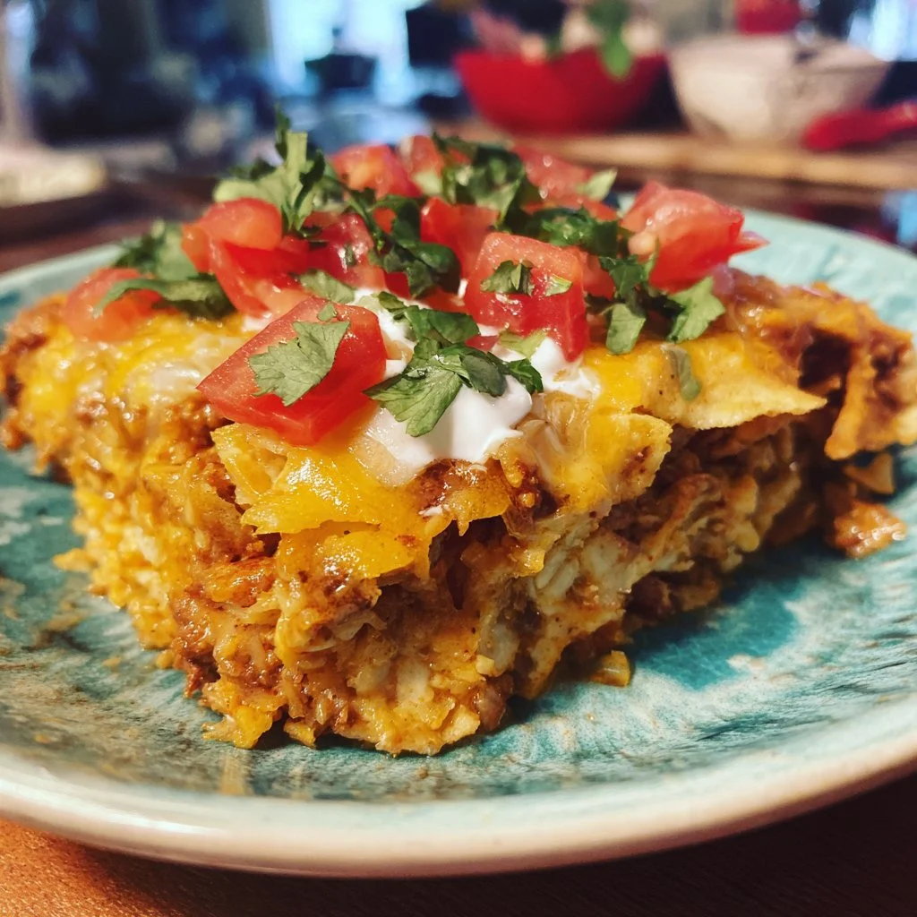 Casserole magique de Doritos garnie de fromage et d'ingrédients délicieux