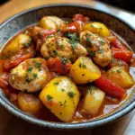 Chicken with peppers and potatoes in tomato sauce