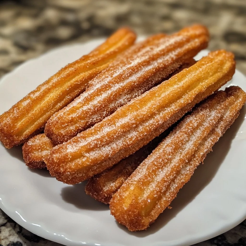 Churros Sains cuits à la friteuse à air sur une assiette.