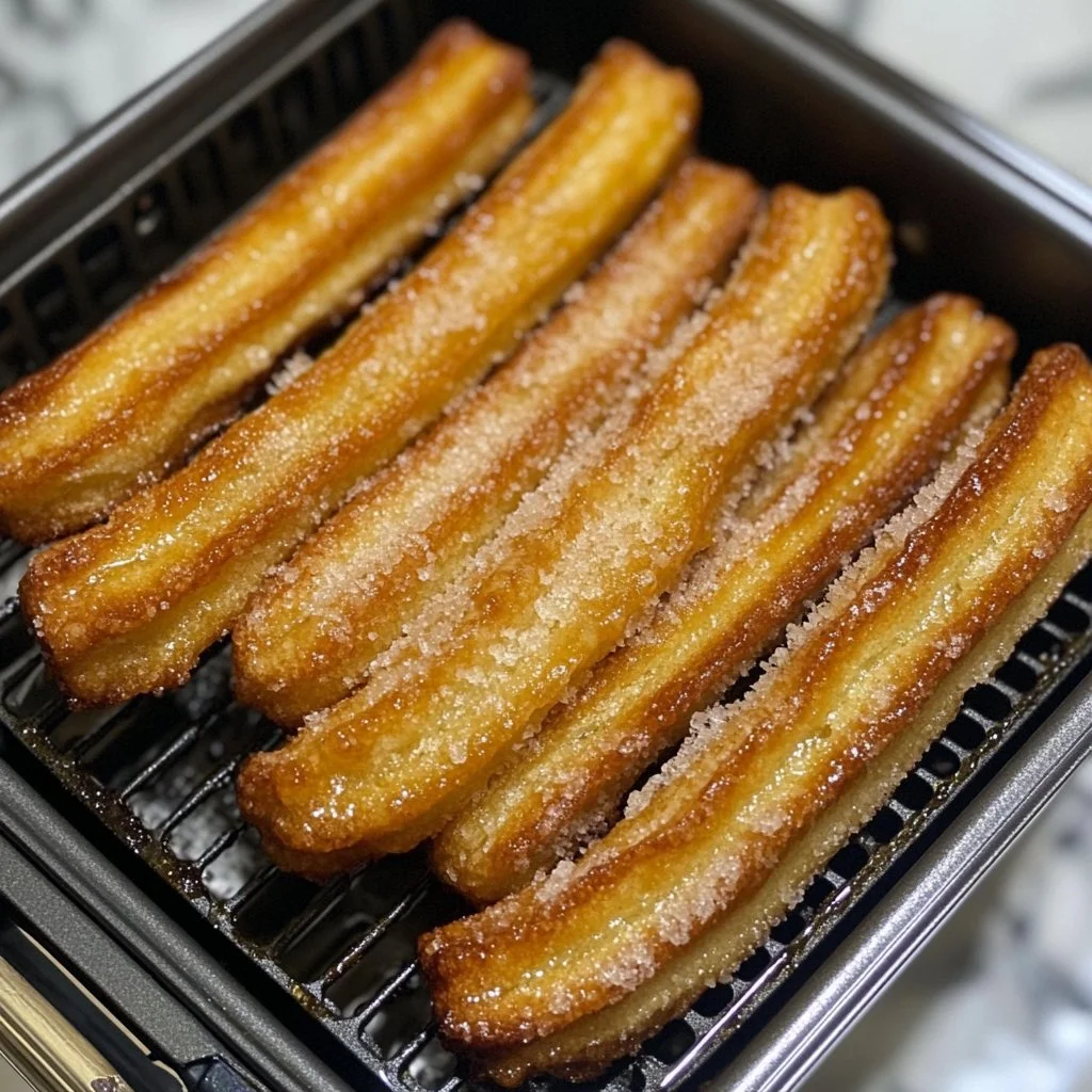 Churros sains cuits dans une friteuse à air, croustillants et délicieux.