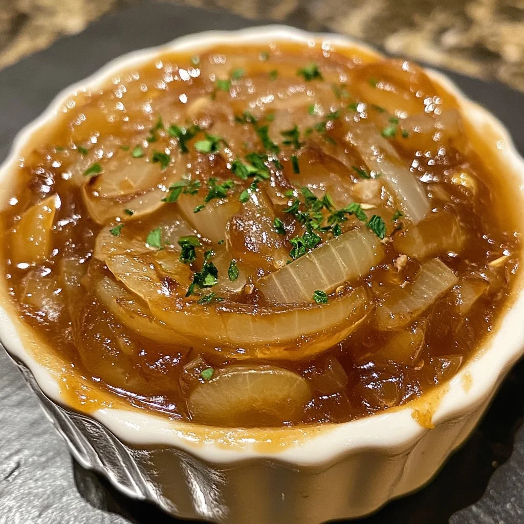 Compotée d'oignons façon pissaladière prête à servir en accompagnement délicieux