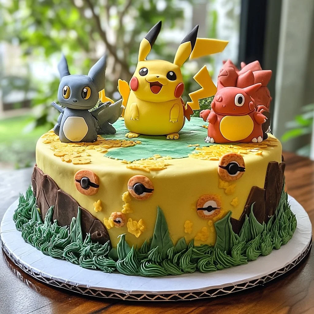 Gâteau Pokémon coloré pour enfants, décoration inspirée des personnages du jeu