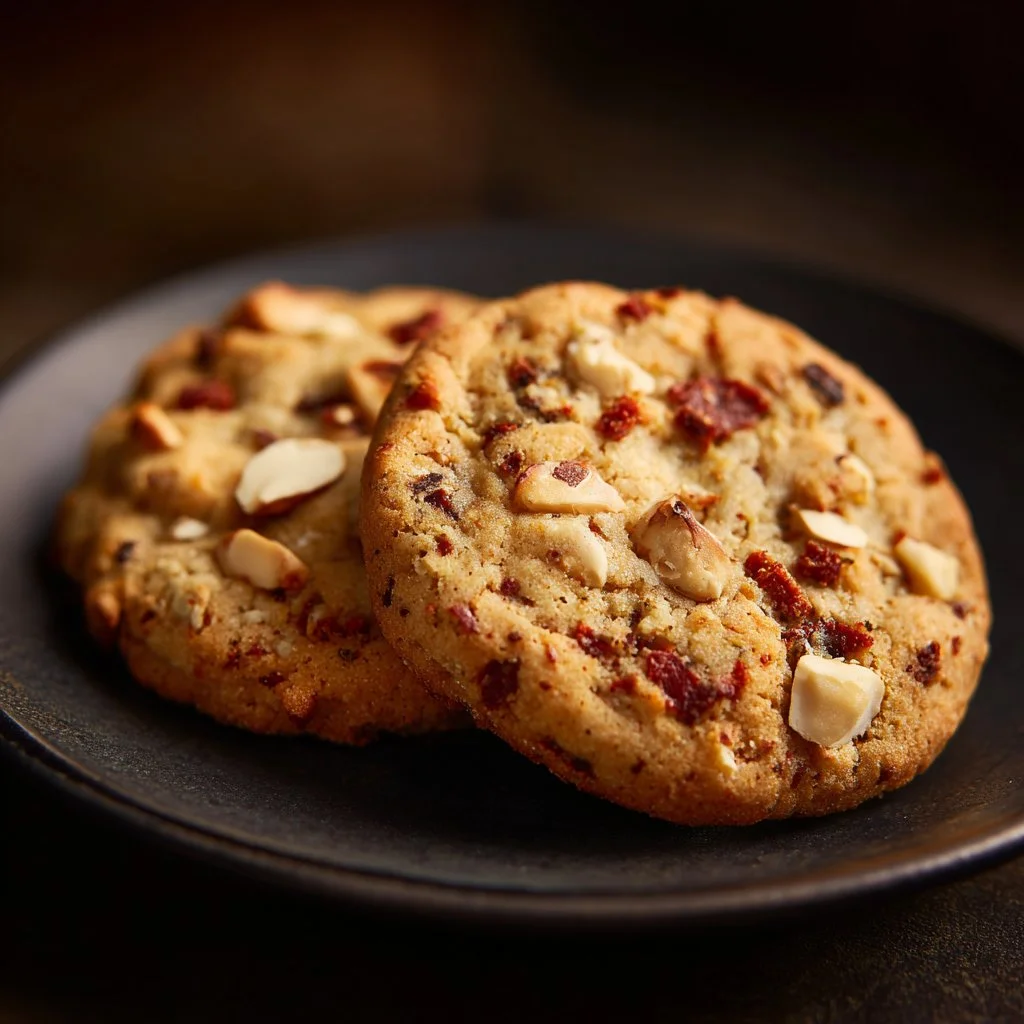 Cookies salés au parmesan, chorizo et noix sur une assiette garnie