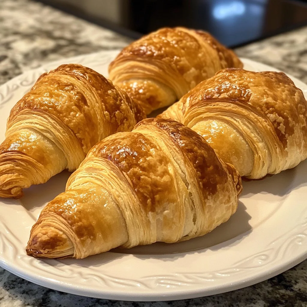 Croissants feuilletés apéritifs dorés et croustillants sur une assiette.