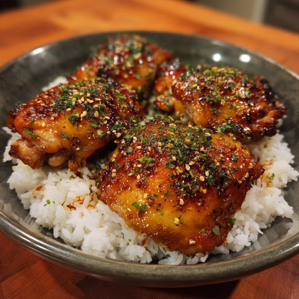 Cuisses de poulet à l'ail et au soja dorées et appétissantes sur une assiette