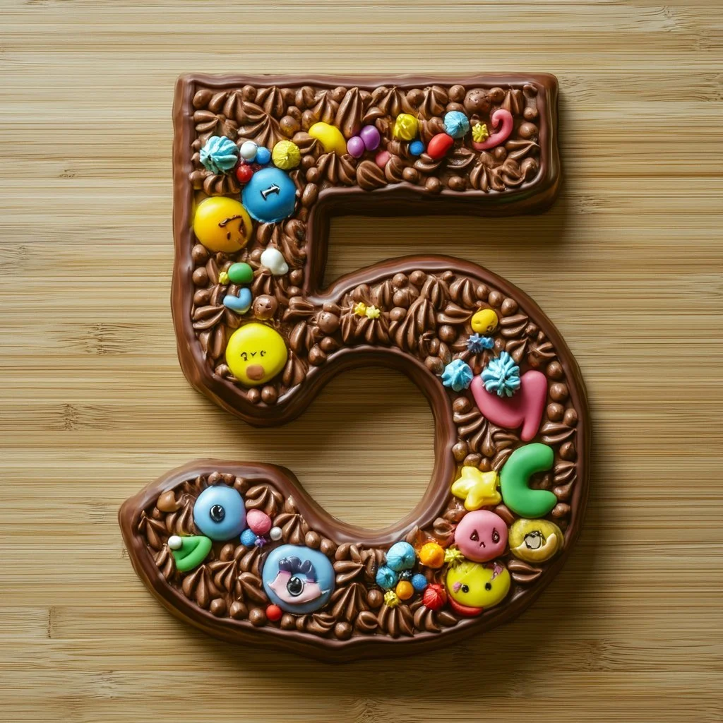 Un gâteau au chocolat numéro 5, riche et moelleux, prêt à être dégusté.