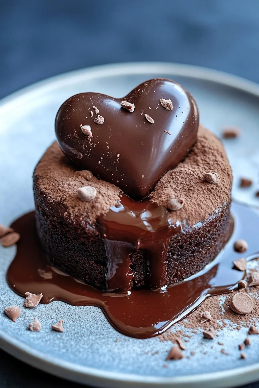 Gâteau au cœur fondant aux trois chocolats