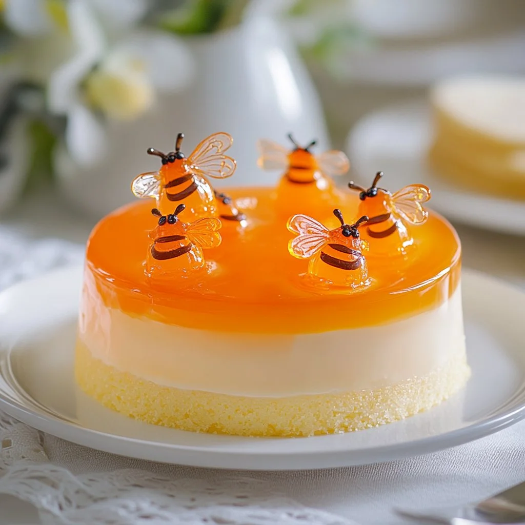 Gâteau aux abeilles sur plaque, délicieux dessert moelleux aux saveurs authentiques.