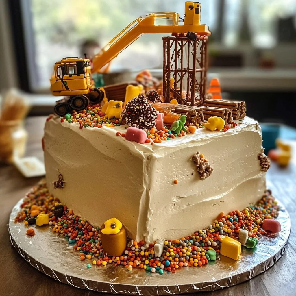Gâteau de chantier décoré pour célébrer un 2ème anniversaire
