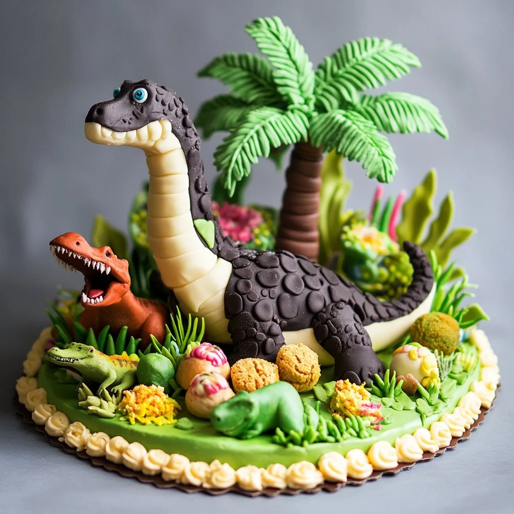 Gâteau dinosaure coloré décoré pour un anniversaire d'enfants