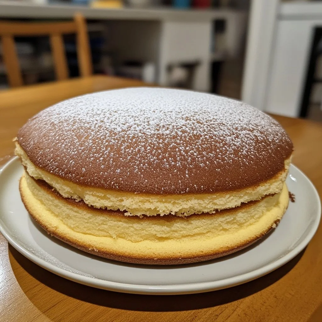 Gâteau Nuage Japonais léger et moelleux sur une assiette, décoré de fruits