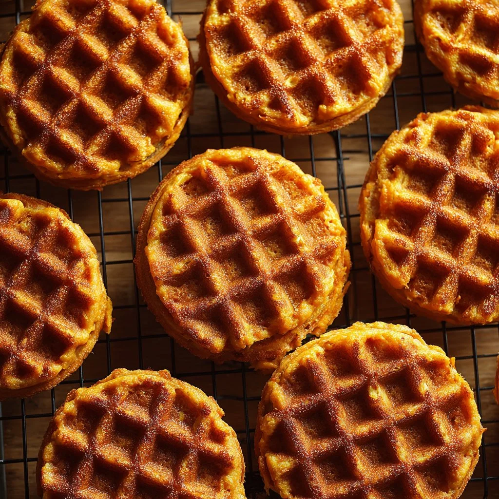 Gaufres salées à la patate douce prêtes à être servies.