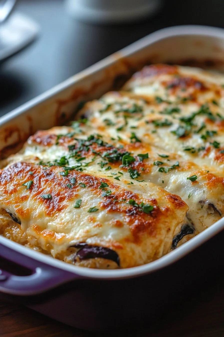 Gratin de rouleaux d'aubergines moelleux