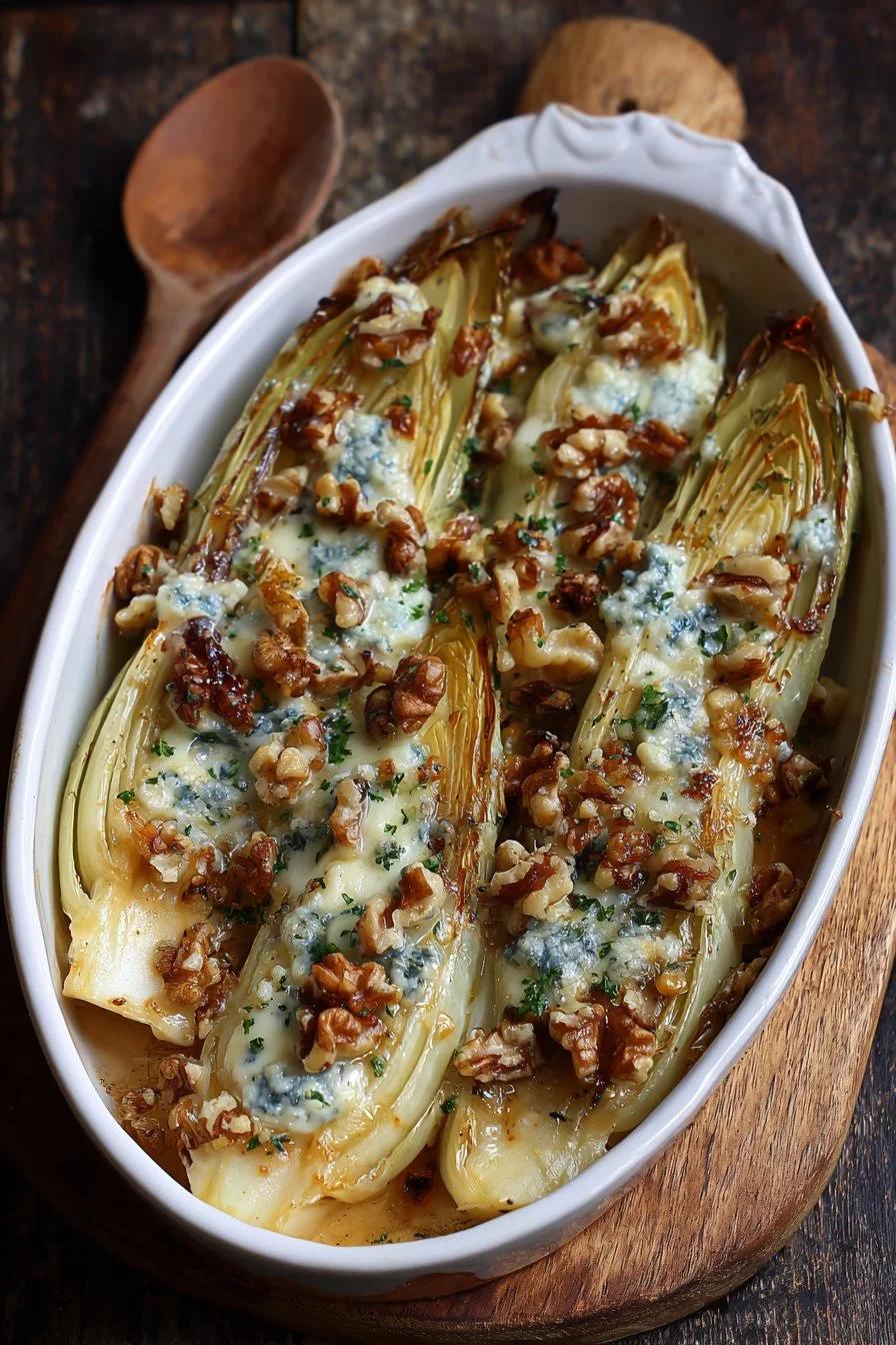 Gratin of endives with Roquefort and walnuts