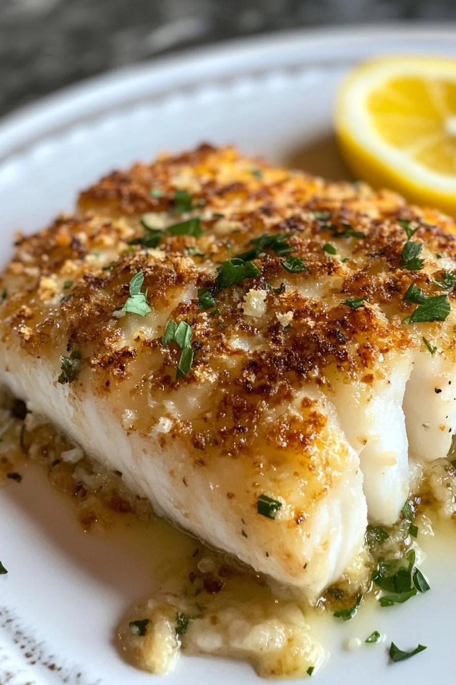 Halibut au four savoureux à l'ail et au parmesan qui va vous éblouir
