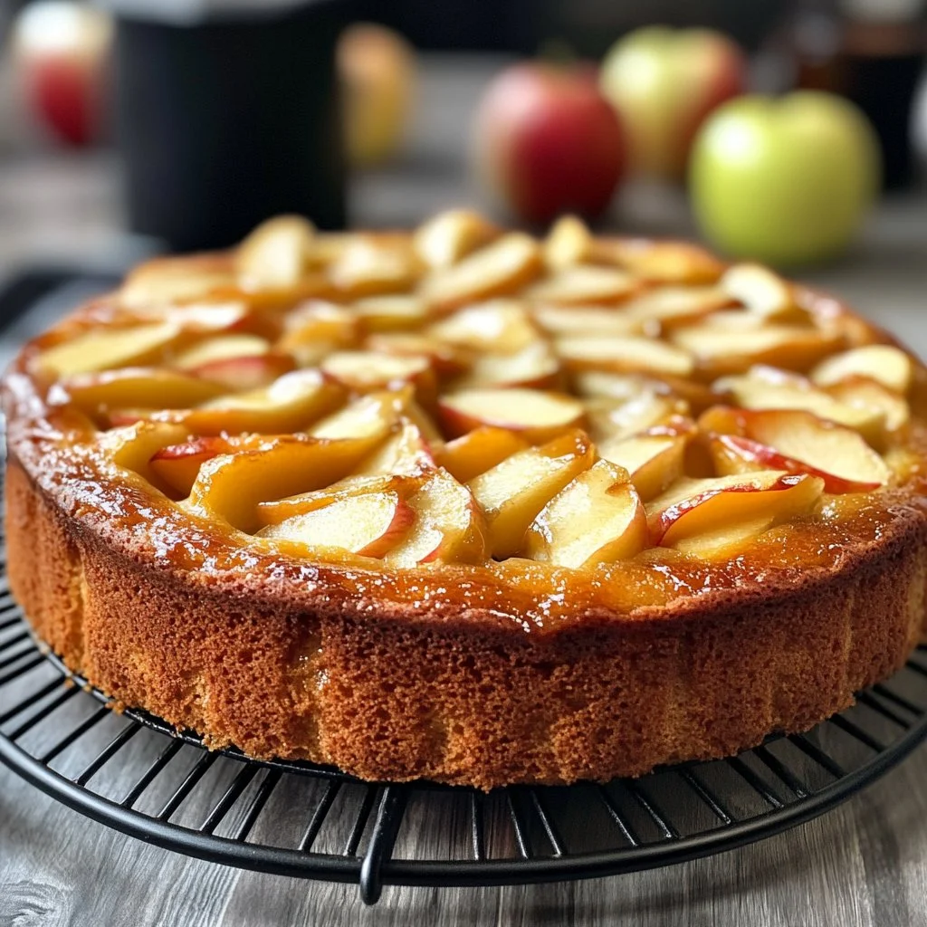 Moelleux aux pommes fait maison, un dessert tendre et savoureux avec des morceaux de pommes.