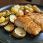 Morue Frite avec Pommes de Terre au Four et Courgettes Frites