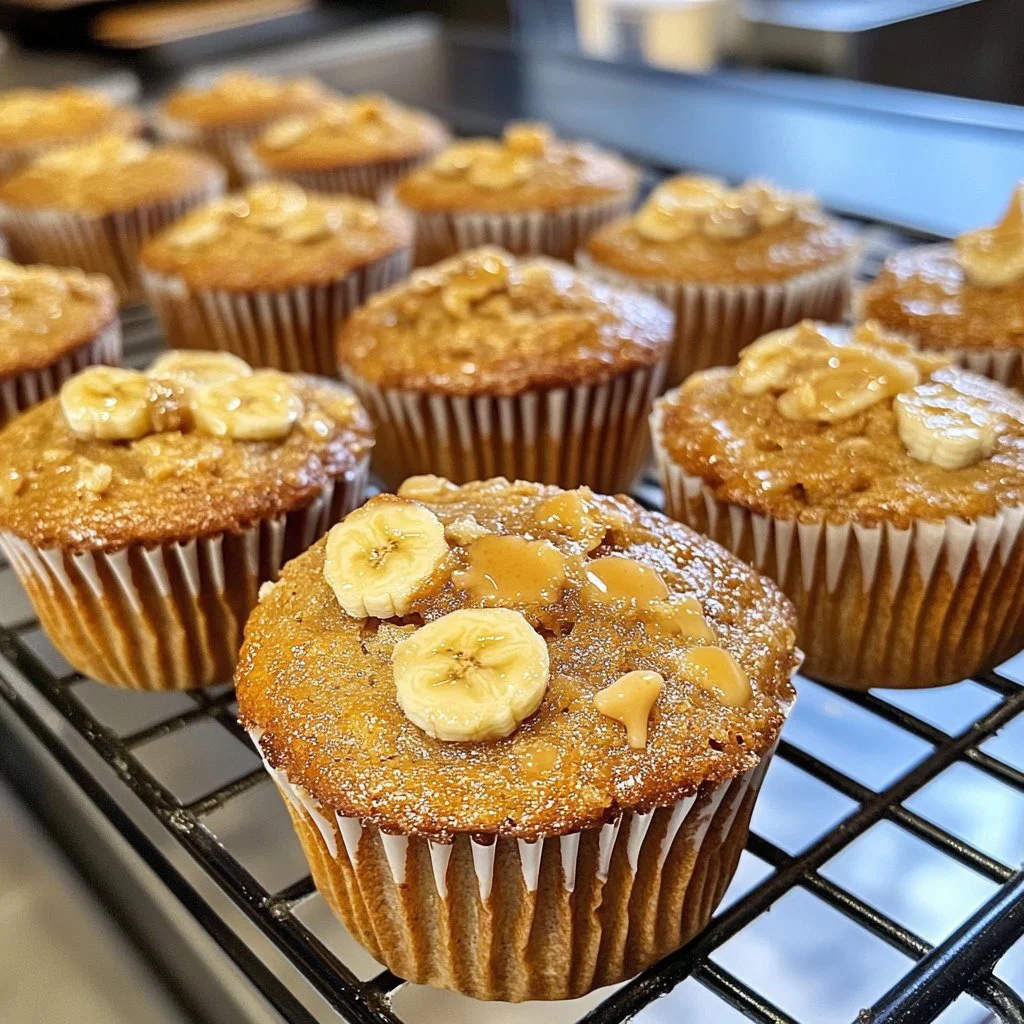 Muffins à la banane et au beurre de cacahuète frais et moelleux