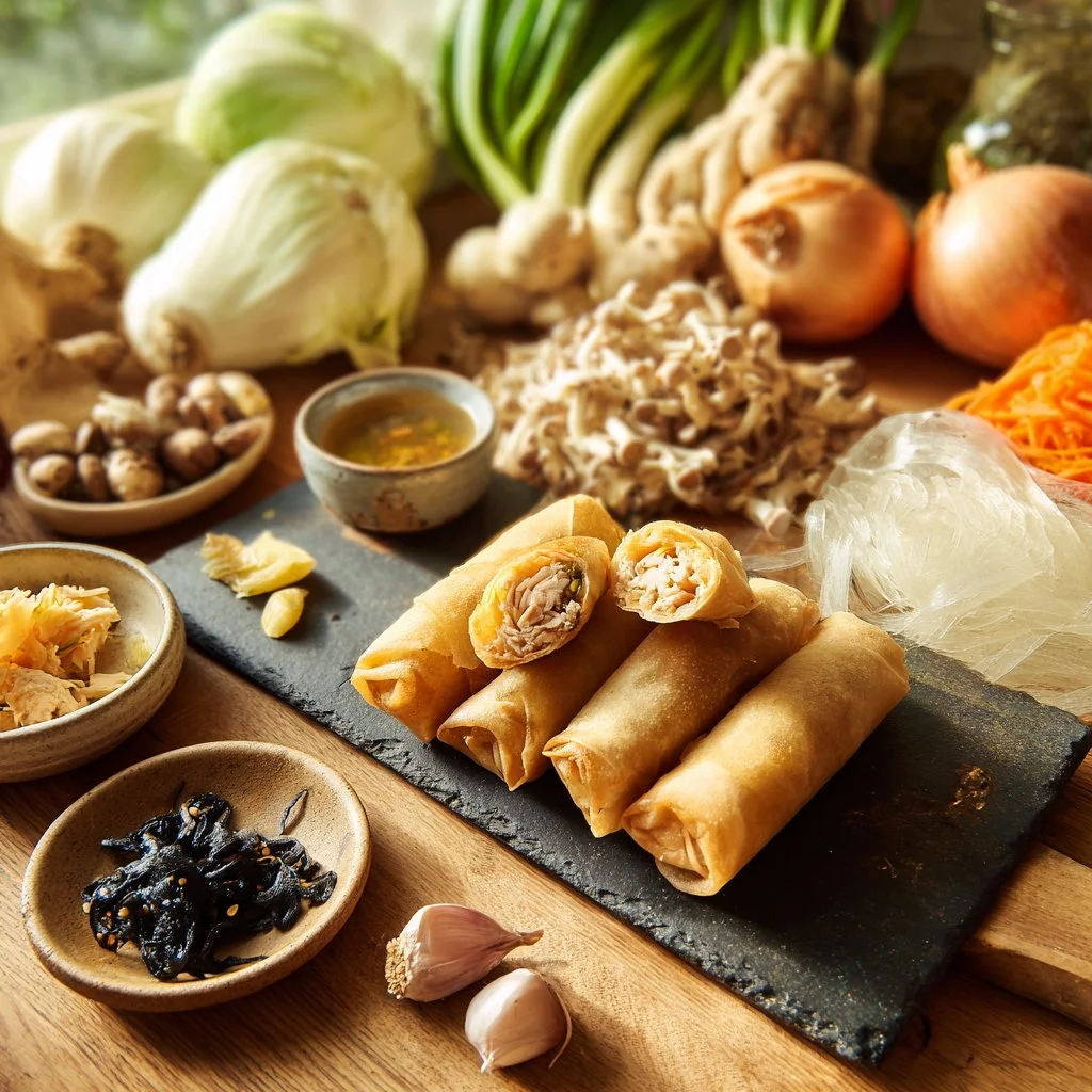 Nems au Poulet croustillants et savoureux prêts à être dégustés.