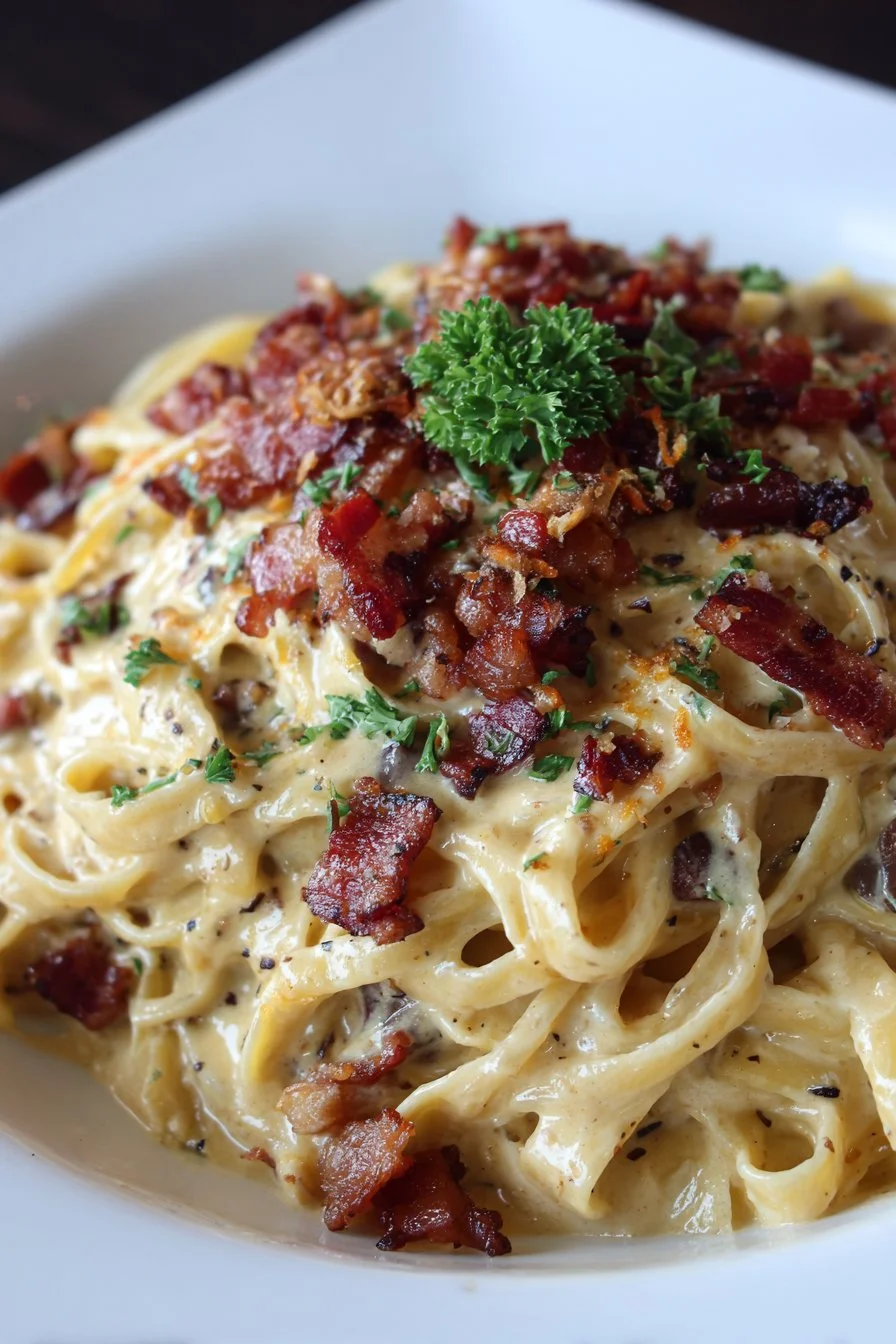 Pasta Alfredo au Bacon Cheeseburger