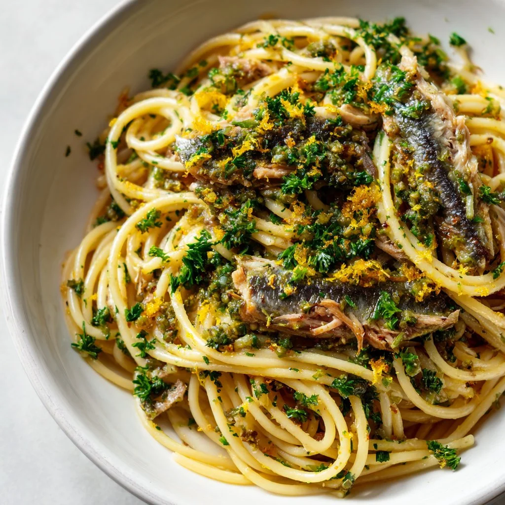 Pâtes aux sardines ail et zeste prêtes en 20 minutes